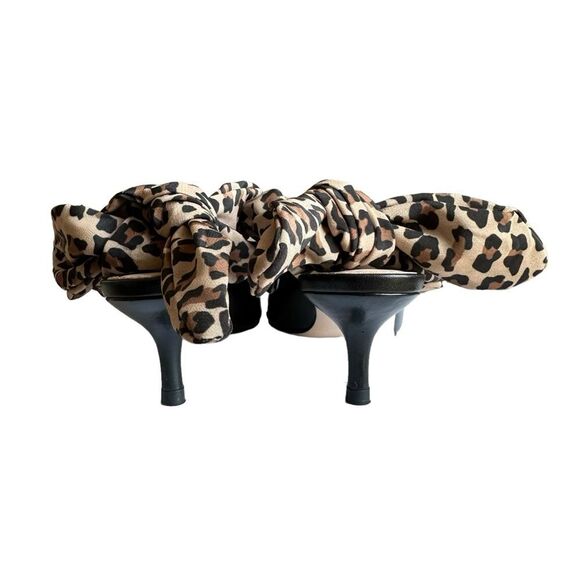 Zara Kitten Heel Pointy Slingback Leopard Scarf Black Leather Pumps Size 37 - Picture 9 of 11